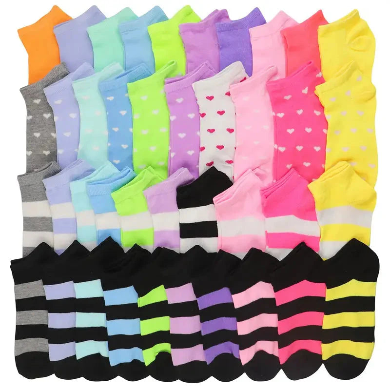 20-Pairs: Candy Color Socks, Casual & Breathable Low Cut Ankle Socks, Women's Stockings & Hosiery