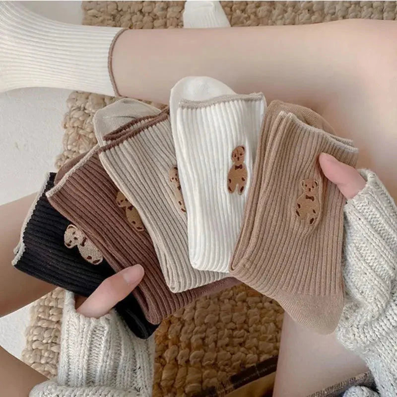 5-Pairs: Bear Embroidery Low Cut Ankle Socks