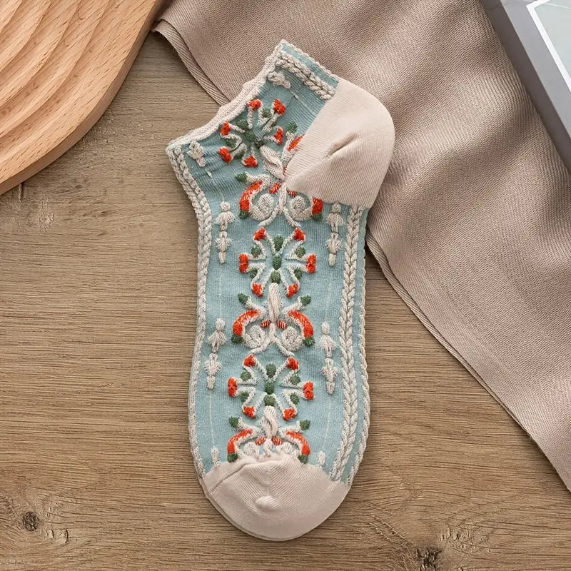 5-Pairs: Vintage Court Style Short Socks