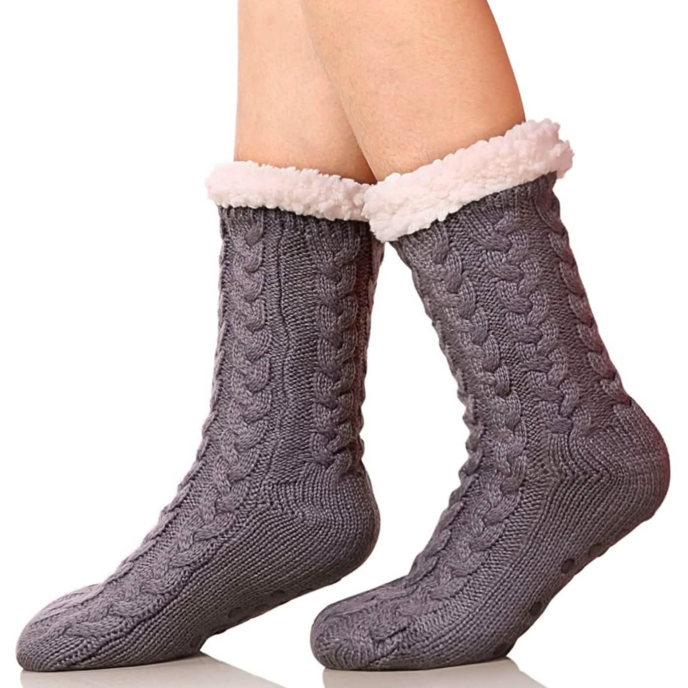 Women's Winter Super Soft Warm Cozy Fuzzy Fleece-Lined with Grippers Slipper Socks