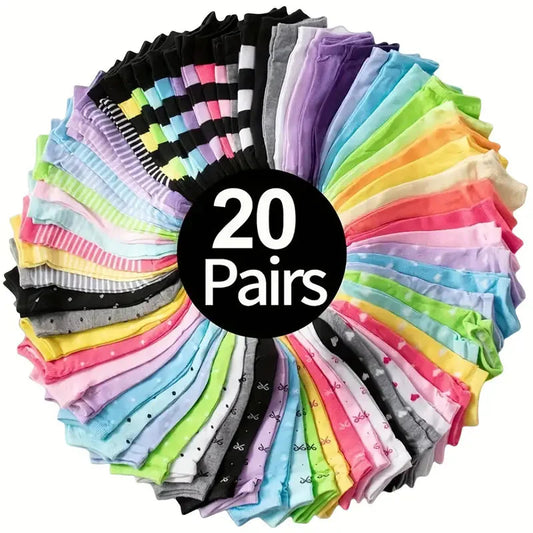 20-Pairs: Candy Color Socks, Casual & Breathable Low Cut Ankle Socks, Women's Stockings & Hosiery