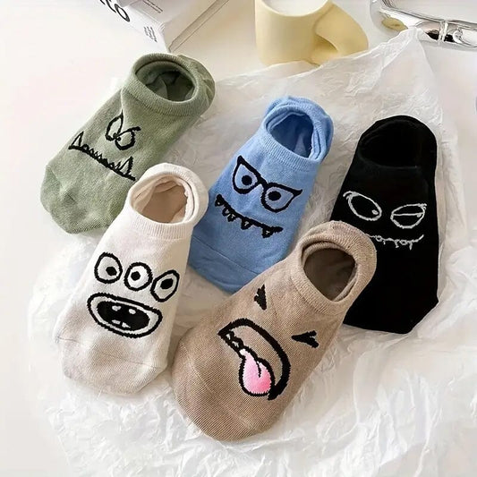 5-Pairs: Cartoon Print Low Cut Ankle Socks