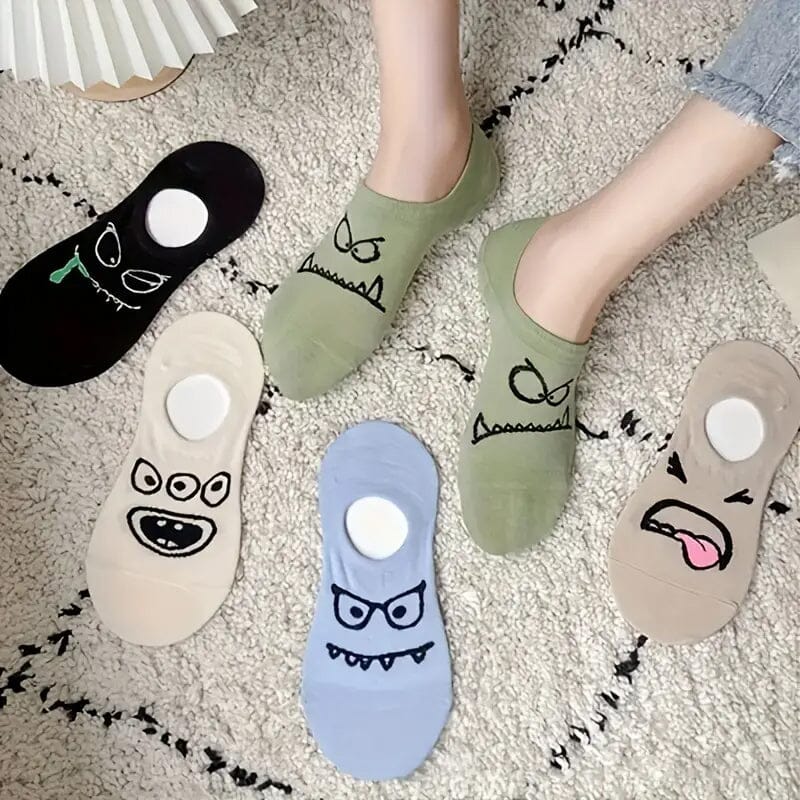 5-Pairs: Cartoon Print Low Cut Ankle Socks