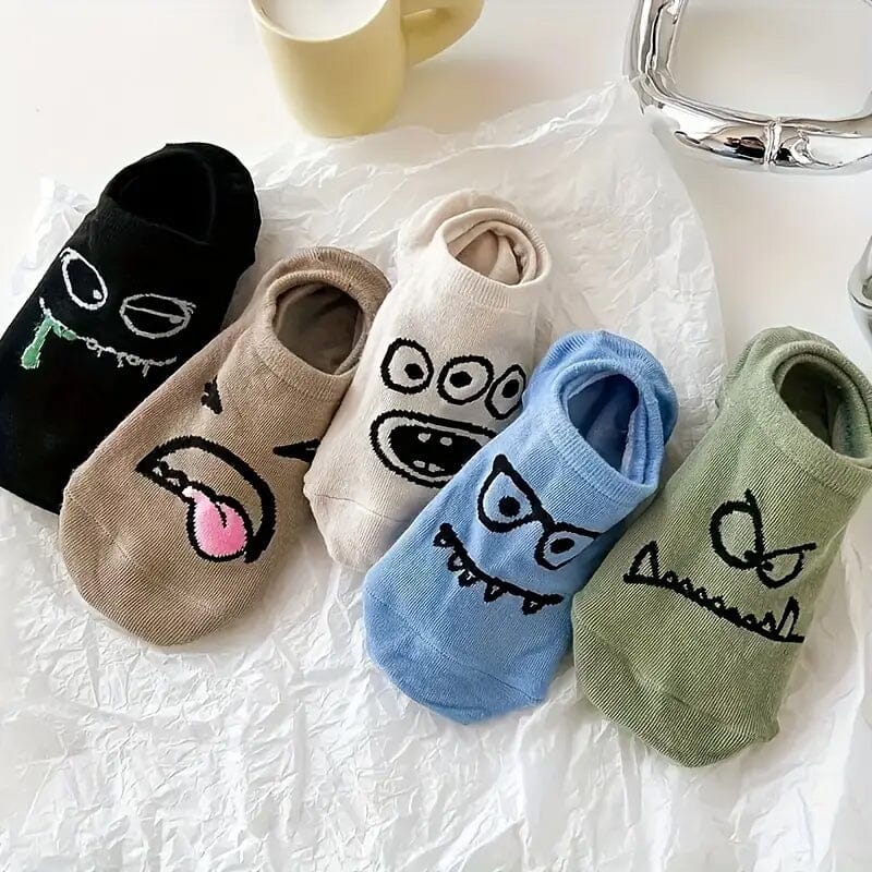 5-Pairs: Cartoon Print Low Cut Ankle Socks