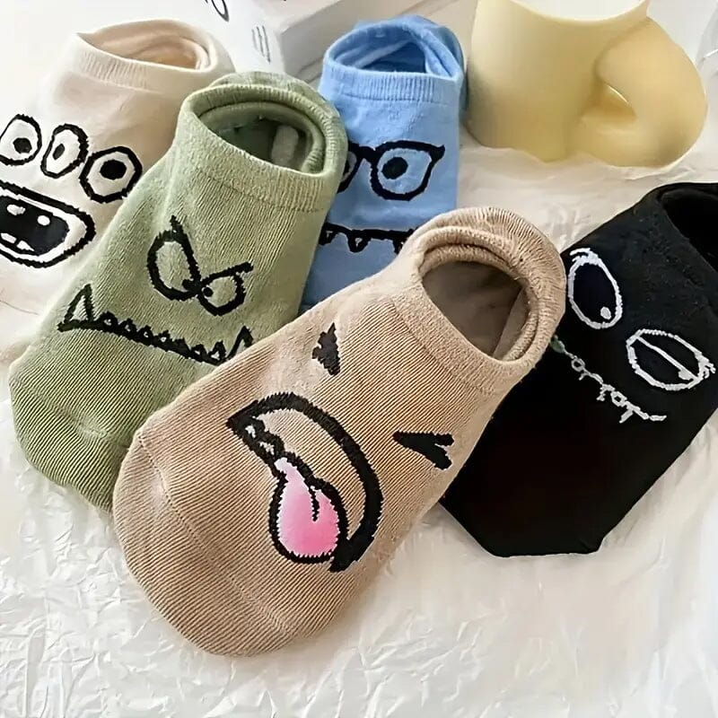 5-Pairs: Cartoon Print Low Cut Ankle Socks