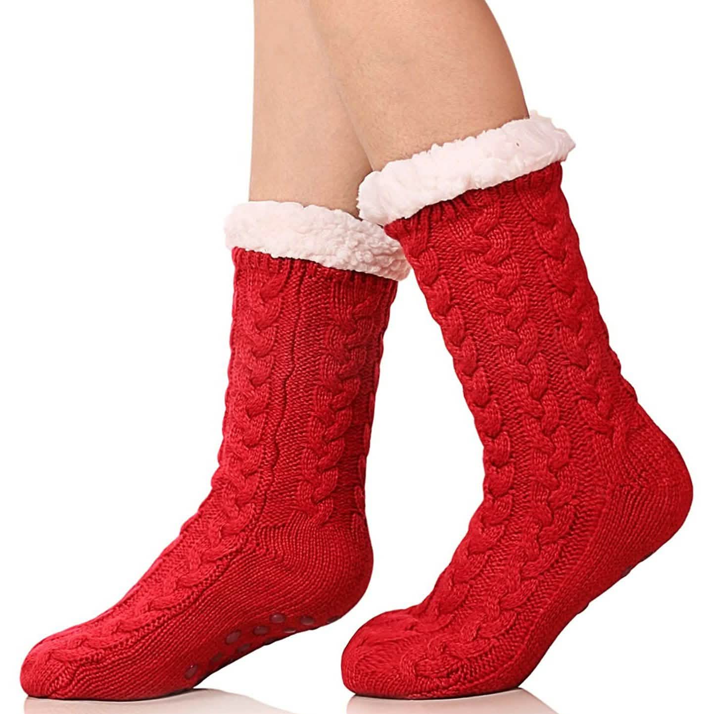 Women's Winter Super Soft Warm Cozy Fuzzy Fleece-Lined with Grippers Slipper Socks